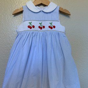 Blue Pinstripe Dress with Embroidery Size 2Y